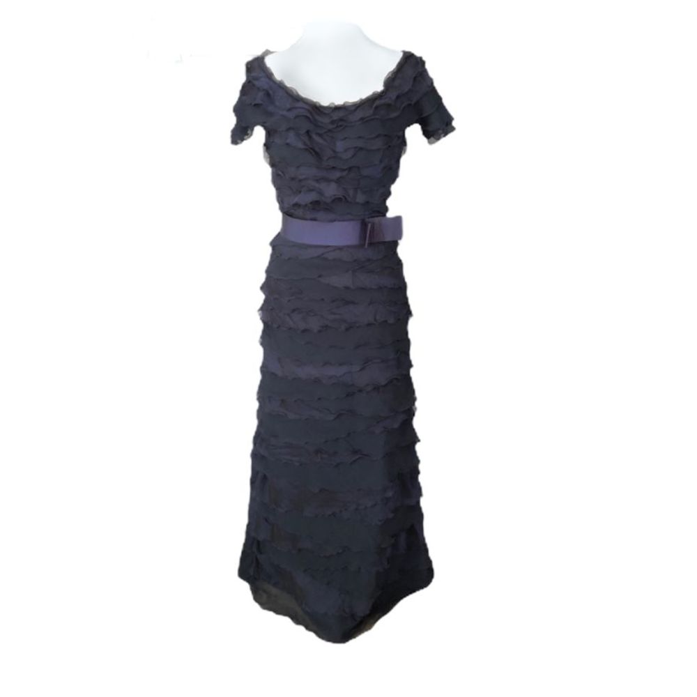 Tadashi Shoji 8 Navy Blue Tiered Ruffle Long Dress